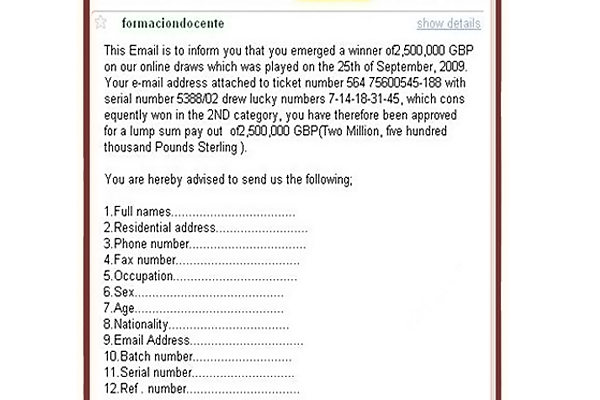 Lottery Promo - Mass Phishing Example