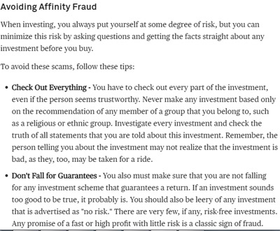 Avoiding affinity fraud